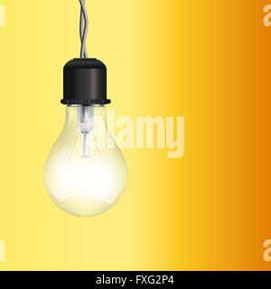 Yellow Glowing Light Bulb On Black Background. Lighting Electric Lamp ...