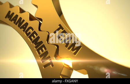 Team Management Concept. Golden Metallic Cogwheels. Stock Photo