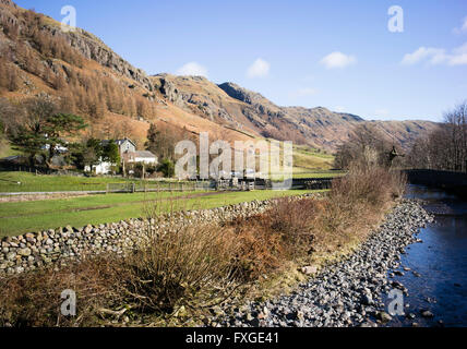 Old Dungeon Ghyll Hotel at the head of Great Langdale, Lake District National Park, Cumbria, England, UK Stock Photo