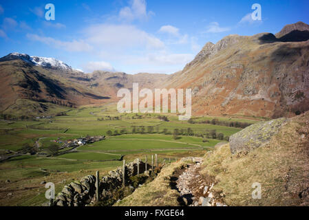 Mickleden, a classic U-shaped valley at the head of Great Langdale, Lake District National Park, Cumbria, England, UK Stock Photo