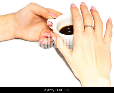 Taking the neapolitan coffee in ceramic cup Stock Photo