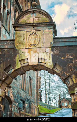 Image of an aornate arch by Glasgow University buildings. Stock Photo