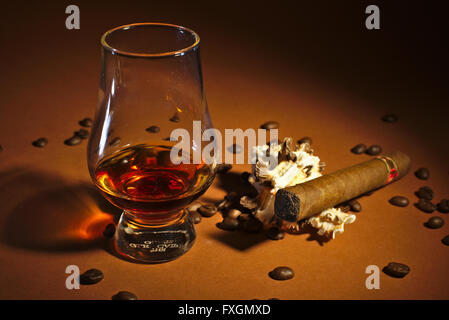 a Dram of Whisky and a Cigar Stock Photo
