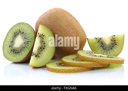 Kiwi fruit kiwis fruits sliced isolated on a white background Stock Photo