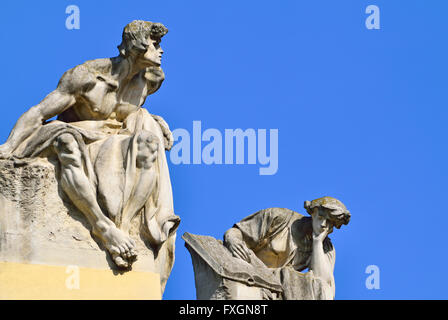 Prague Art Nouveau woman nude sculpture on New Town Hall by Josef