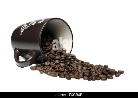 Coffee mug and beans isolated on white Stock Photo