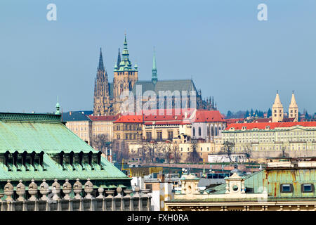 Prague, Czech Republic. St Vitus Cathedral seen from Hlavni nadrazi main railway station Stock Photo