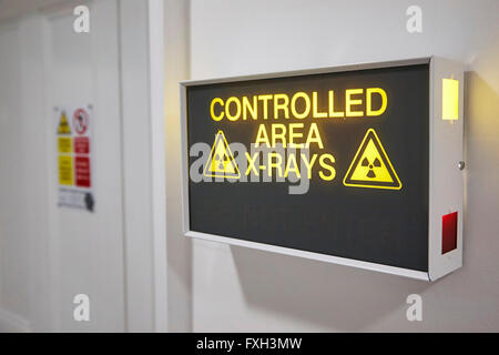 Controlled X-Ray Area Sign in a Hospital in the UK. Stock Photo