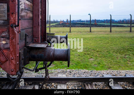Auschwitz II concentration camp in Birkenau (Brzezinka),  near Krakow, Poland.  Transported in cattle trucks Stock Photo