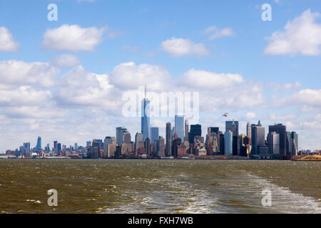 Manhattan photographed from the Staten Island Ferry, New York, United States of America. Stock Photo