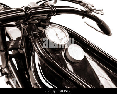 Detail Of A Vintage Motorbike With Fuel Tank And Speedometer Stock Photo