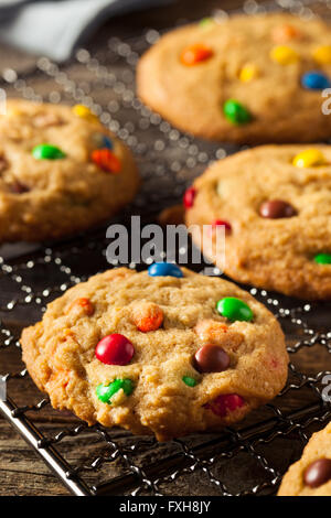 Homemade Candy Coated Chocolate Chip Cookies Ready to Eat Stock Photo