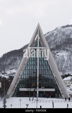 Arctic Cathedral, formally known as Tromsdalen Church or Tromsøysund Church in Tromso, Norway. Stock Photo