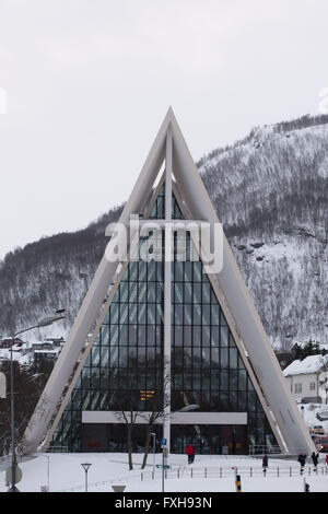 Arctic Cathedral, formally known as Tromsdalen Church or Tromsøysund Church in Tromso, Norway. Stock Photo