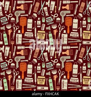 Hair styling related vector seamless pattern background 6 Stock Vector