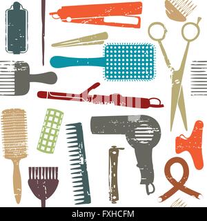 Scratched retro hair styling related seamless pattern 1 Stock Vector