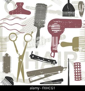 Scratched retro hair styling related seamless pattern 2 Stock Vector