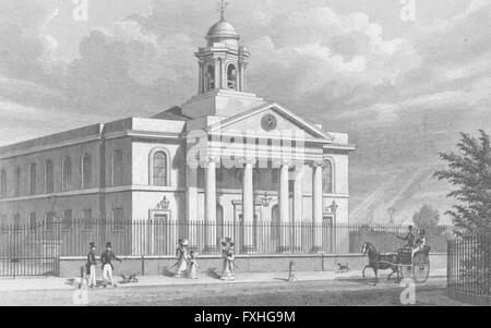 LONDON: St Mary Le-Bone Chapel, John's Wood Road, antique print 1828 Stock Photo