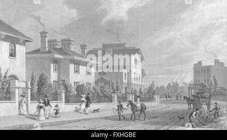 LONDON: Park village east, Regent's, antique print 1829 Stock Photo