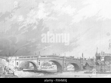 LINCS: Gainsborough bridge: Saunders Fishermen, antique print 1836 Stock Photo