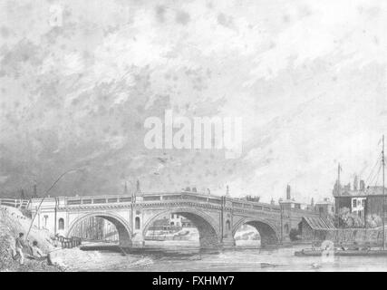 LINCS: Gainsborough bridge: Saunders Fishermen, antique print 1836 Stock Photo