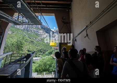 Aeri de Montserrat aerial cable car station to Benedictine abbey Santa Maria de Montserrat on Montserrat mountain in Spain Stock Photo