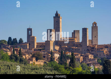 San Gimignano, Siena Province, Tuscany, Italy.  The famous towers of the medieval town. Stock Photo