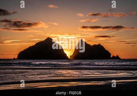 Sunset at Holywell Bay near Newquay in Cornwall, England, UK Stock Photo