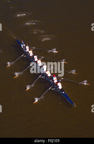 Scullers rowing in the Head of the Schuylkill Regatta; Schuykill River; Philadelphia; Pennsylvania; USA Stock Photo