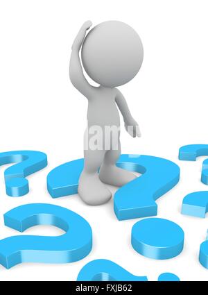 3d human scratching head with a question marks. 3d illustration. Stock Photo