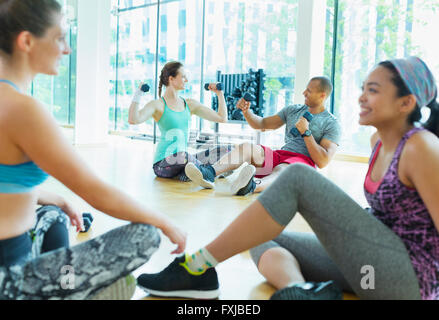 Women talking and resting at gym Stock Photo