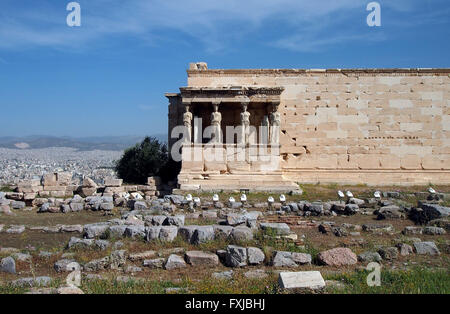 Caryatid porch of the Erechtheion on the Athenian Acropolis in Athens, Greece Stock Photo
