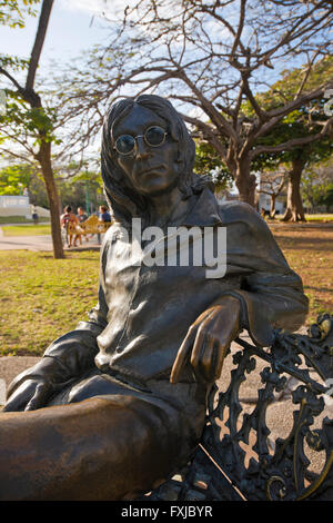 Vertical close up of the John Lennon sculpture in Havana, Cuba. Stock Photo