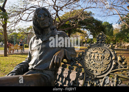 Horizontal close up of the John Lennon sculpture in Havana, Cuba. Stock Photo