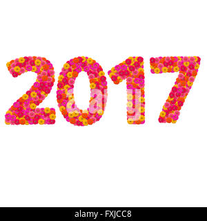 Numbers 2017 made from Zinnias flowers Stock Photo