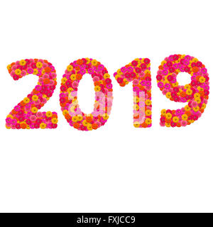 Numbers 2019 made from Zinnias flowers Stock Photo