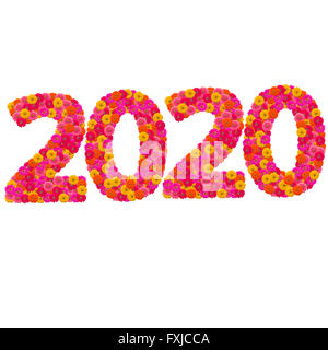 Numbers 2020 made from Zinnias flowers Stock Photo