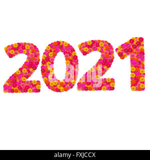 Numbers 2021 made from Zinnias flowers Stock Photo