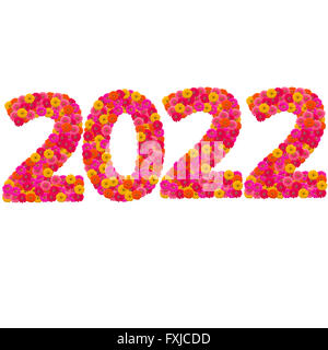 Numbers 2022 made from Zinnias flowers Stock Photo