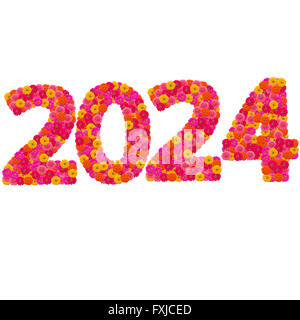 Numbers 2024 made from Zinnias flowers Stock Photo