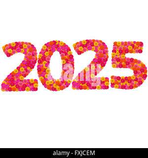 Numbers 2025 made from Zinnias flowers Stock Photo