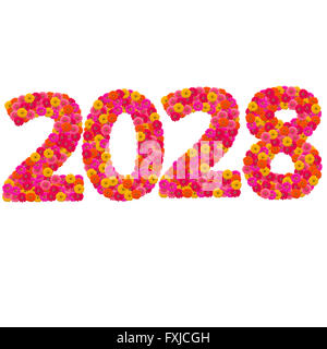 Numbers 2028 made from Zinnias flowers Stock Photo