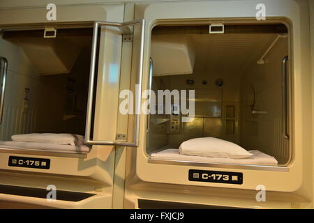 Capsule hotel, Osaka, Japan Stock Photo