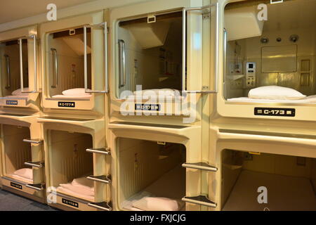 Capsule hotel, Osaka, Japan Stock Photo