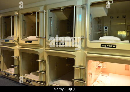 Capsule hotel, Osaka, Japan Stock Photo