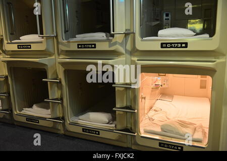 Capsule hotel, Osaka, Japan Stock Photo