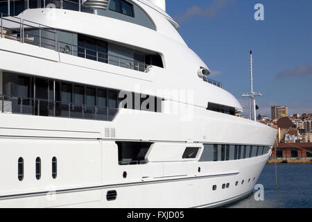 Luxury yacht moored on harbor Stock Photo