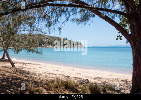 Beach and blue sea framed by trees on tropical Magnetic Island, Queensland, Australia Stock Photo