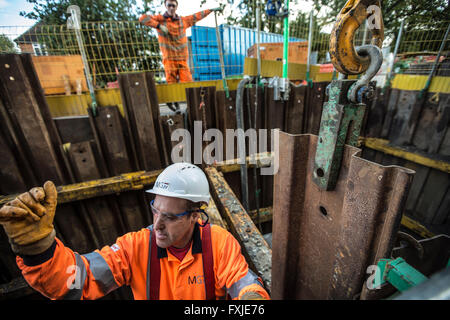 workers working on Waste Water Systems in London Stock Photo