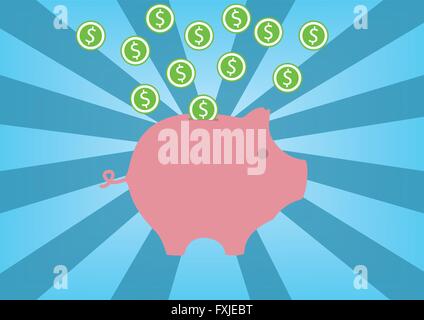 Concept of saving money with vector illustration of piggy bank Stock Vector